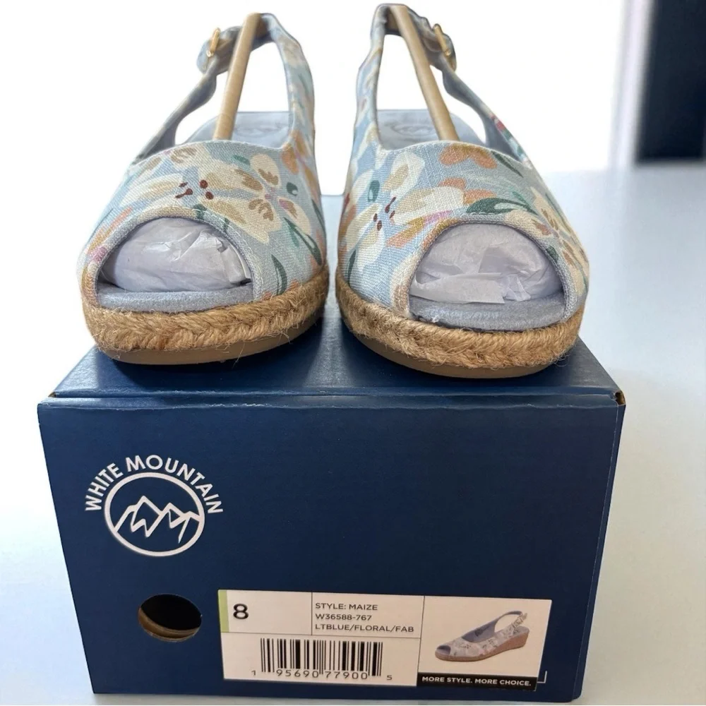 WHITE MOUNTAIN Women's Maize Espadrille Wedge Sandals in Blue Floral (8) (NWT)